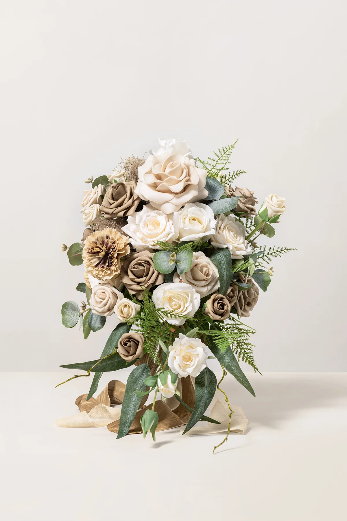 Small Cascade Bridal Bouquet in White & Beige | Clearance