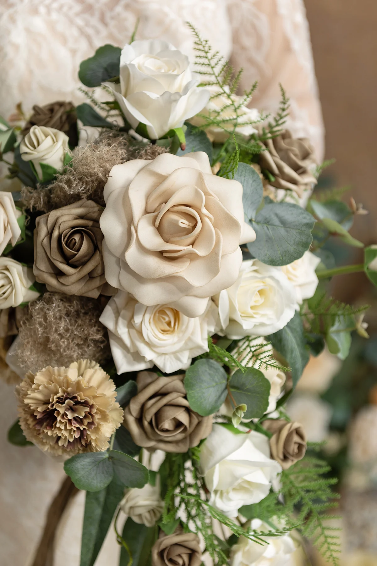 Small Cascade Bridal Bouquet in White & Beige | Clearance - Image 5