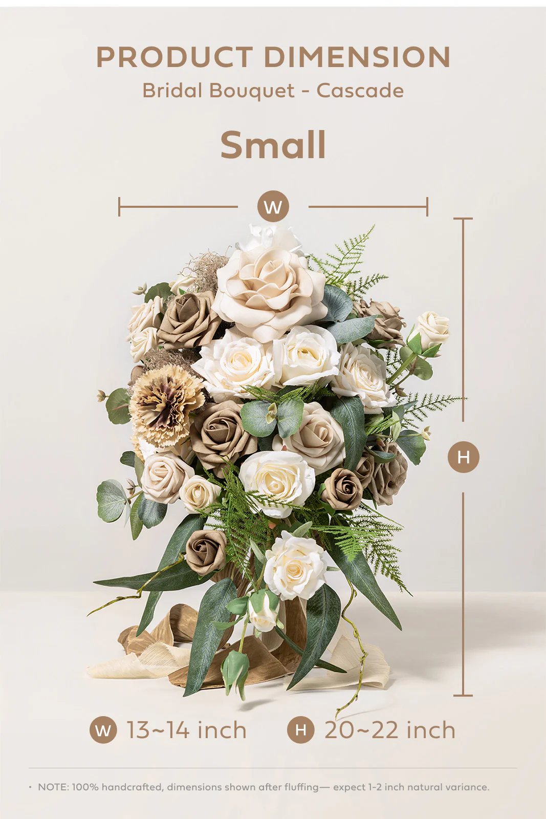 Small Cascade Bridal Bouquet in White & Beige | Clearance - Image 6