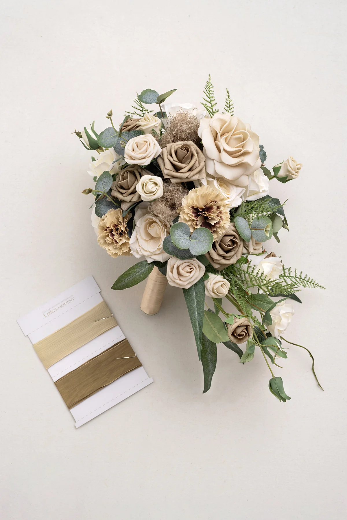 Small Cascade Bridal Bouquet in White & Beige | Clearance - Image 7