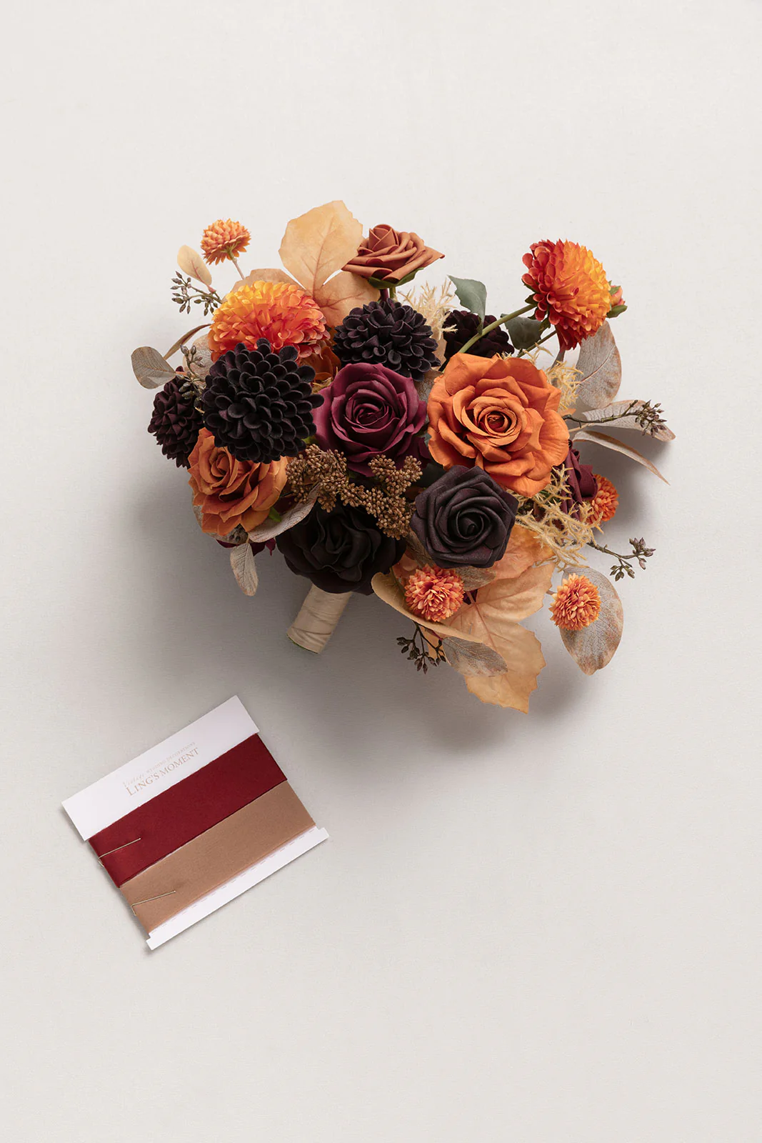 Small Free-Form Bridal Bouquet in Burgundy & Burnt Orange - Image 5
