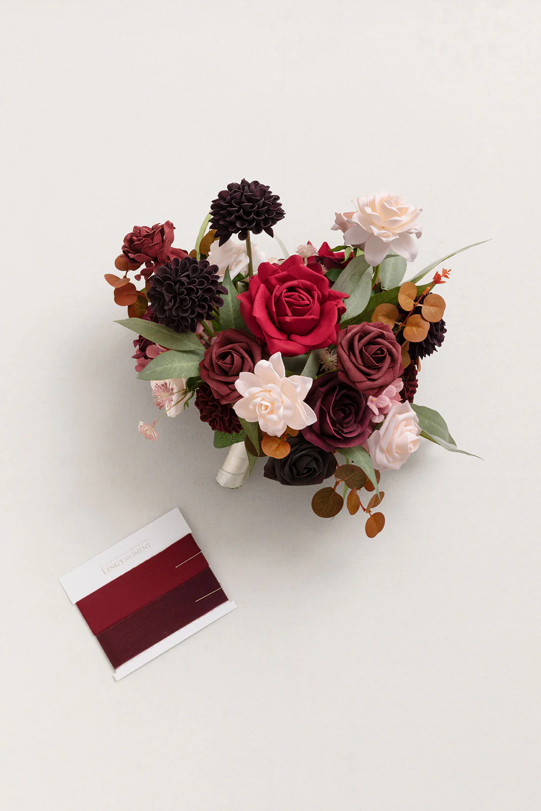 Small Free-Form Bridal Bouquet in Burgundy & Powder Pink - Image 5