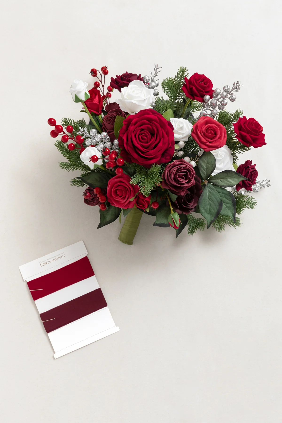 Small Free-Form Bridal Bouquet in Christmas Red & Sparkle - Image 7