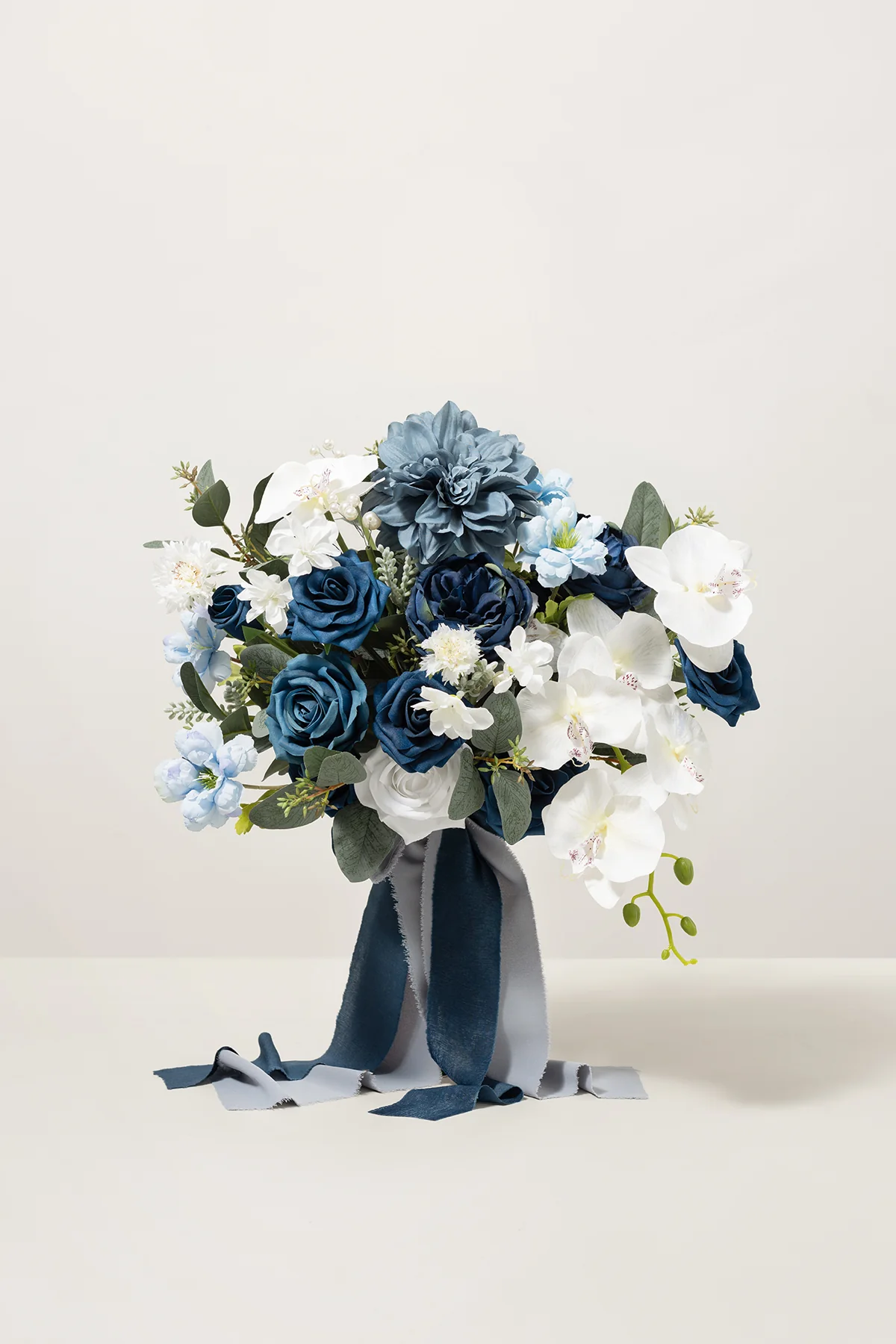 Small Free-Form Bridal Bouquet in Dusty Blue & Navy | Clearance