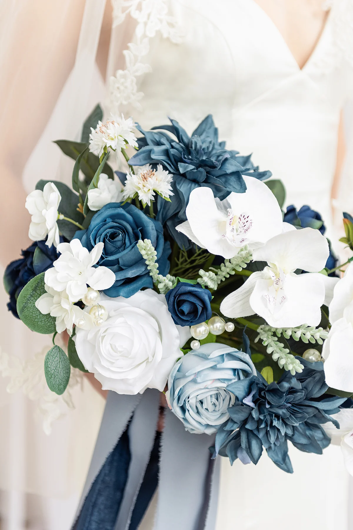 Small Free-Form Bridal Bouquet in Dusty Blue & Navy | Clearance - Image 5
