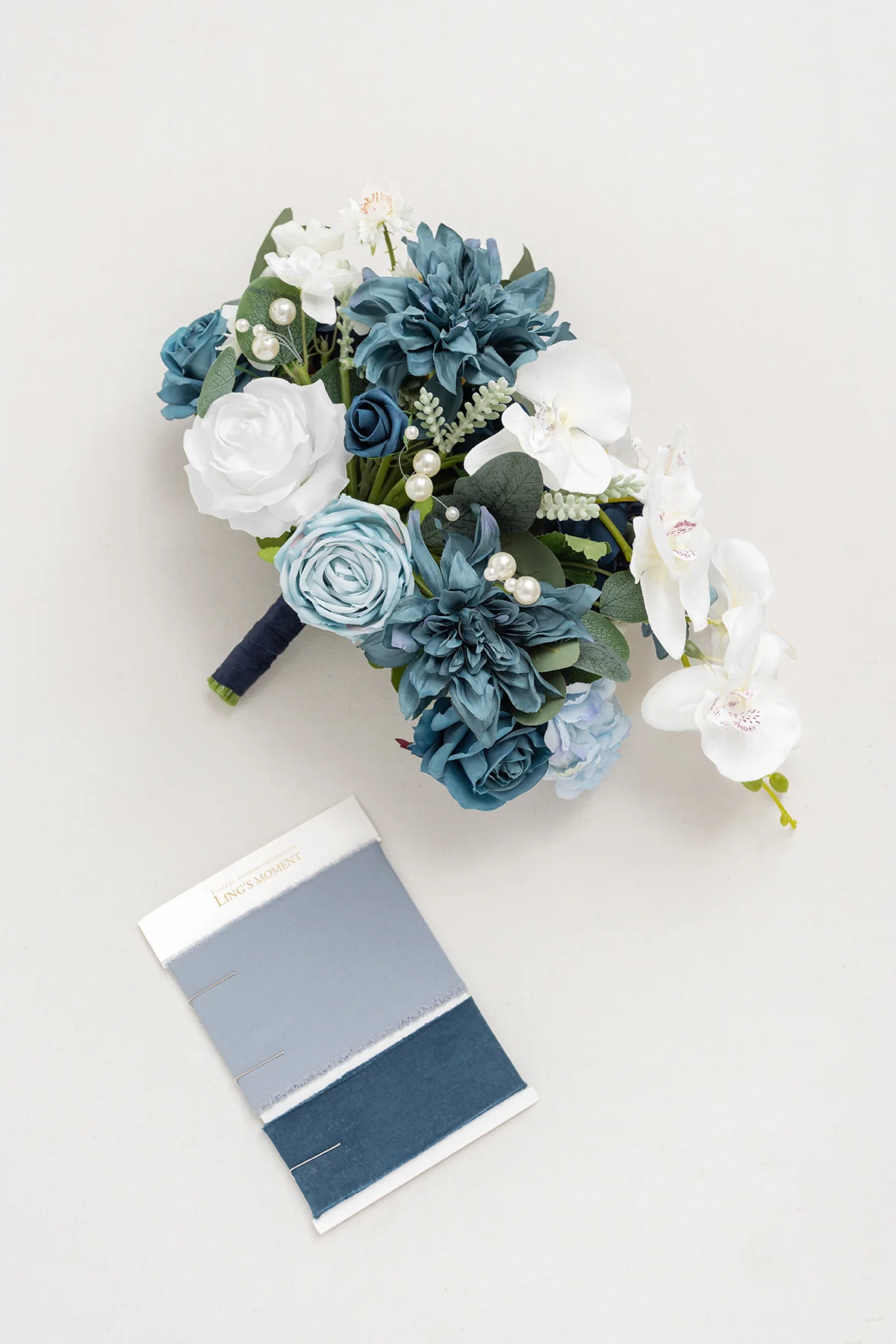 Small Free-Form Bridal Bouquet in Dusty Blue & Navy | Clearance - Image 7