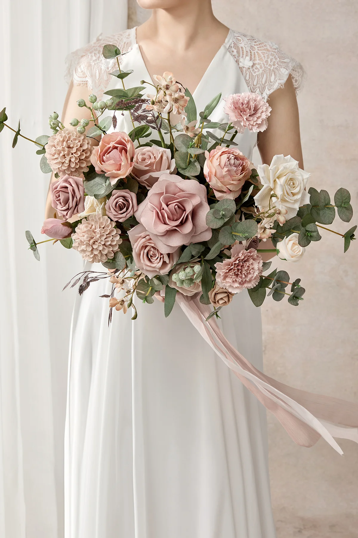 Small Free-Form Bridal Bouquet in Dusty Rose & Cream | Clearance - Image 2