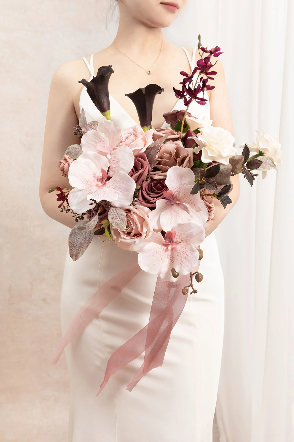 Small Free-Form Bridal Bouquet in Flowing Mauve Romance | Clearance - Image 2