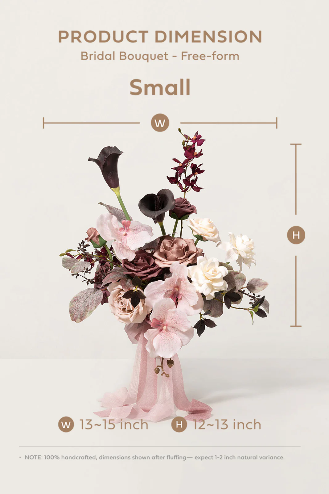 Small Free-Form Bridal Bouquet in Flowing Mauve Romance | Clearance - Image 6