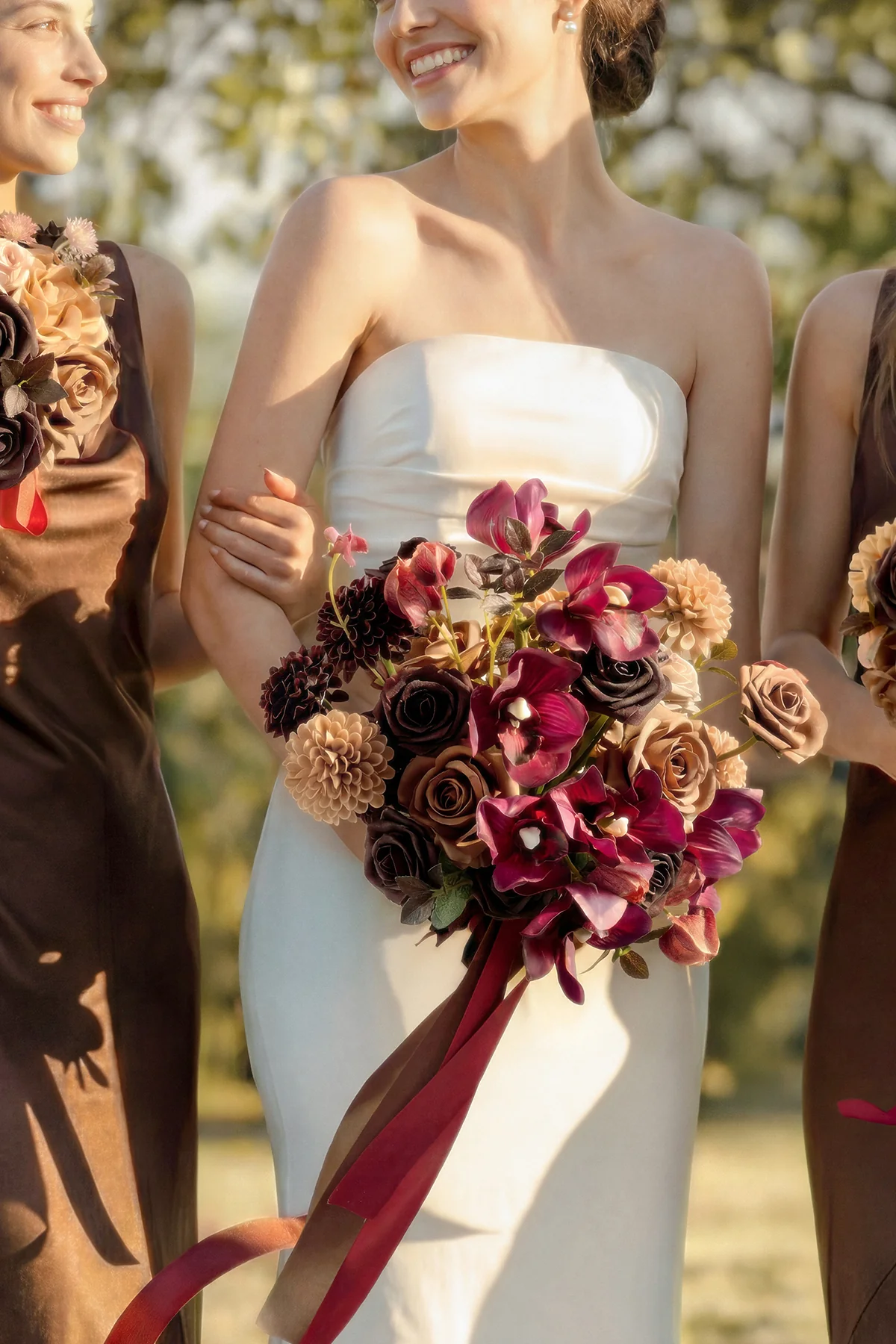 Small Free-Form Bridal Bouquet in Earth Brown & Black Baccara - Image 5