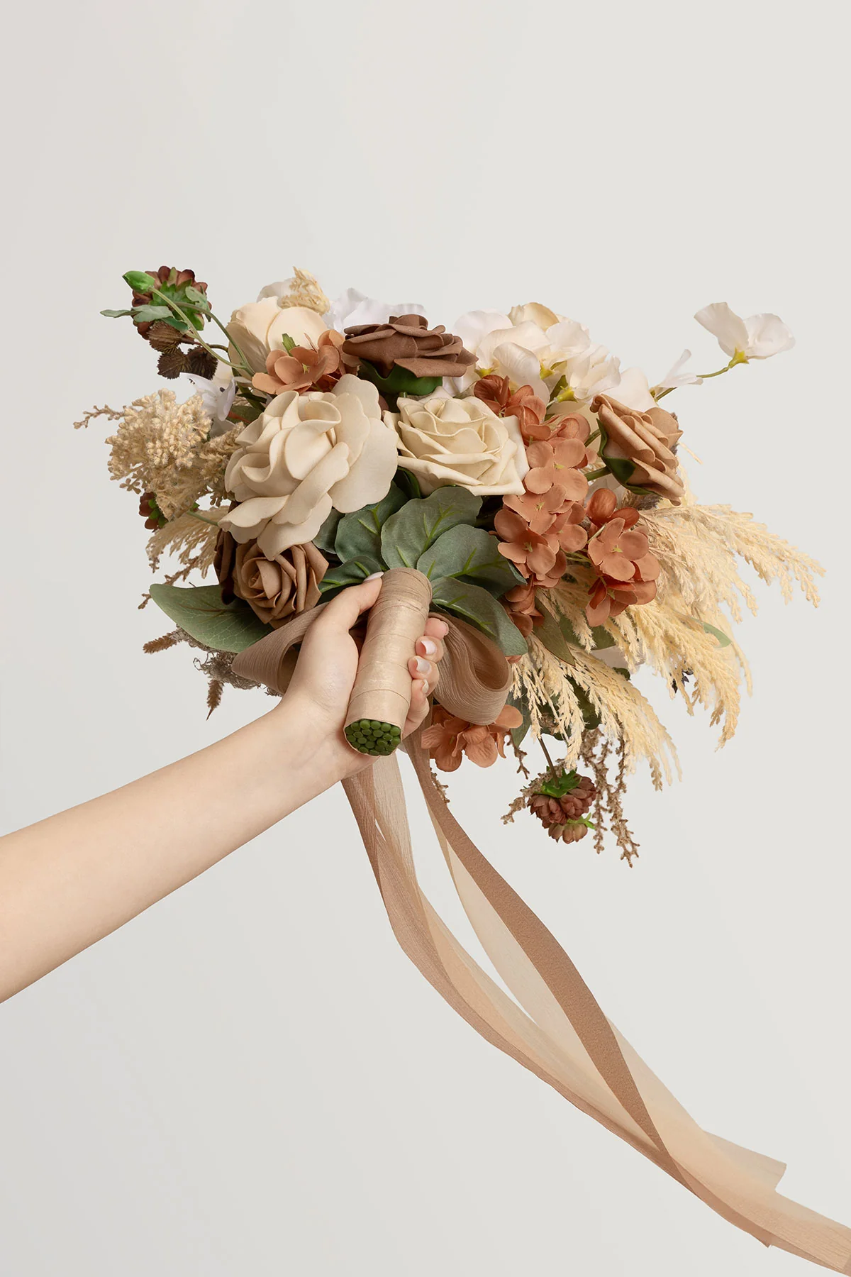 Small Free-Form Bridal Bouquet in Brown & Beige - Image 6