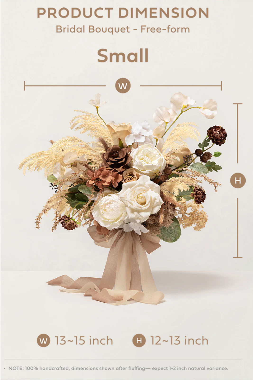 Small Free-Form Bridal Bouquet in Brown & Beige - Image 7