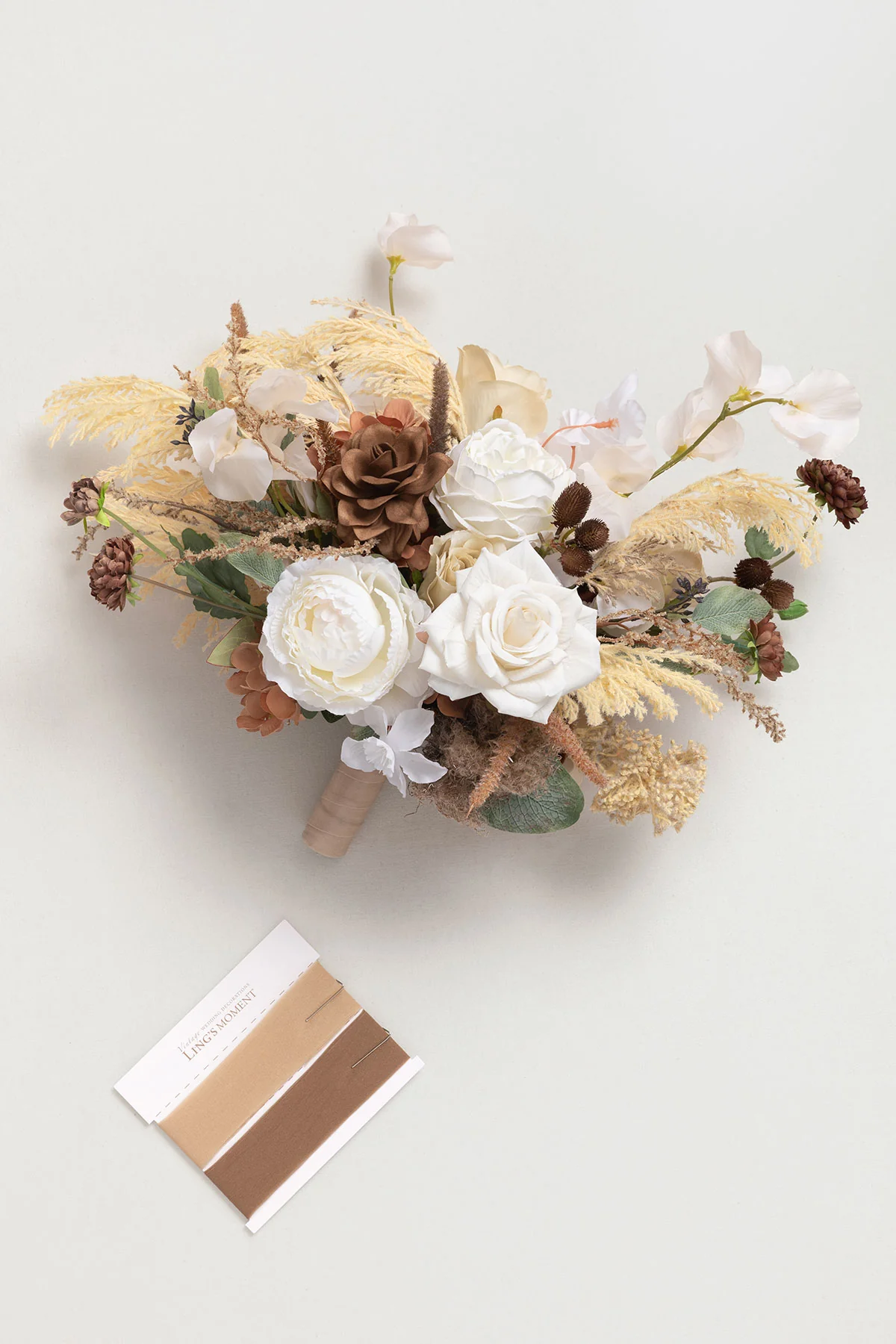 Small Free-Form Bridal Bouquet in Brown & Beige - Image 8