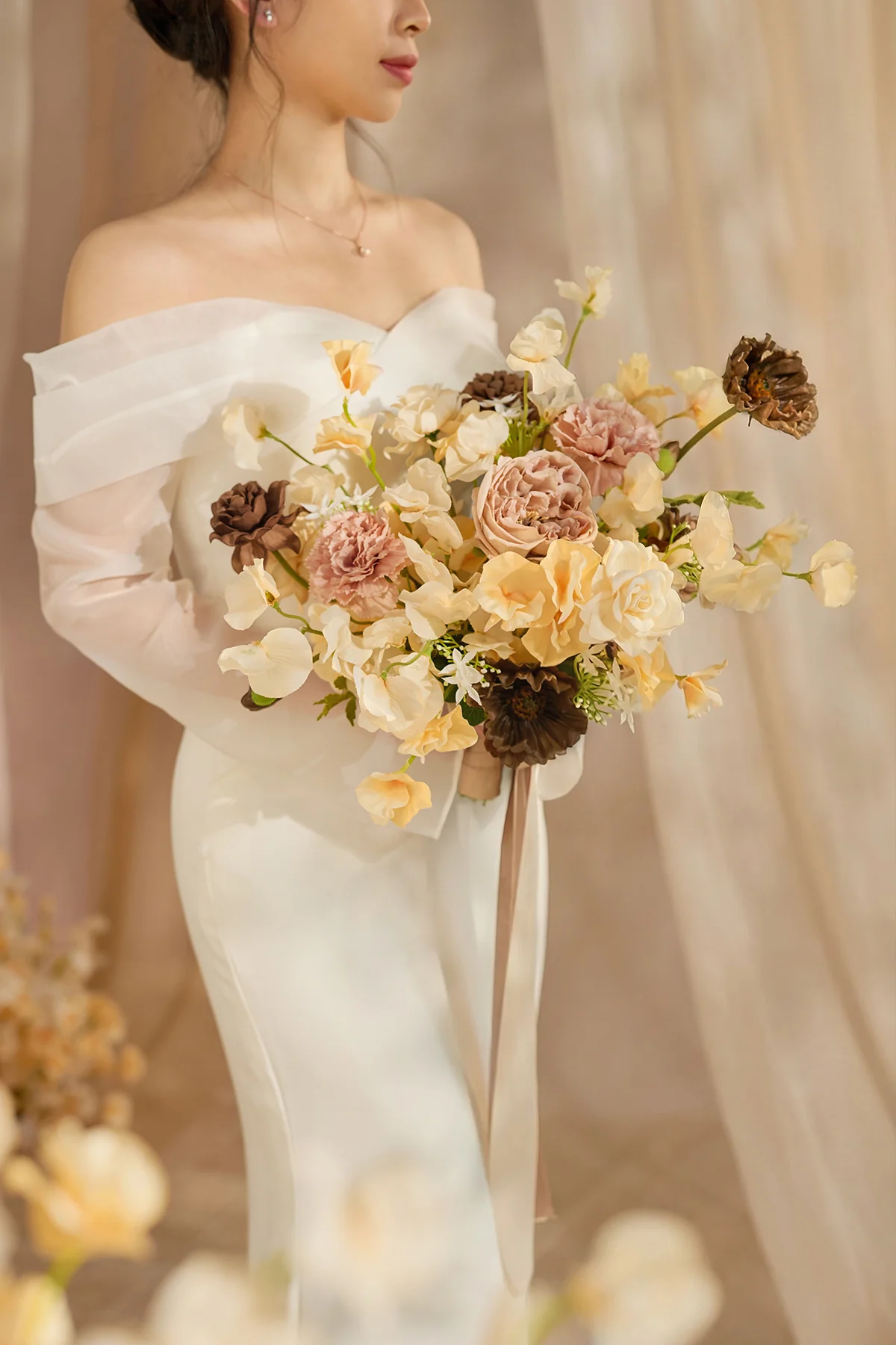 Small Free-Form Bridal Bouquet in Earth Brown & Butter Yellow | Clearance - Image 2
