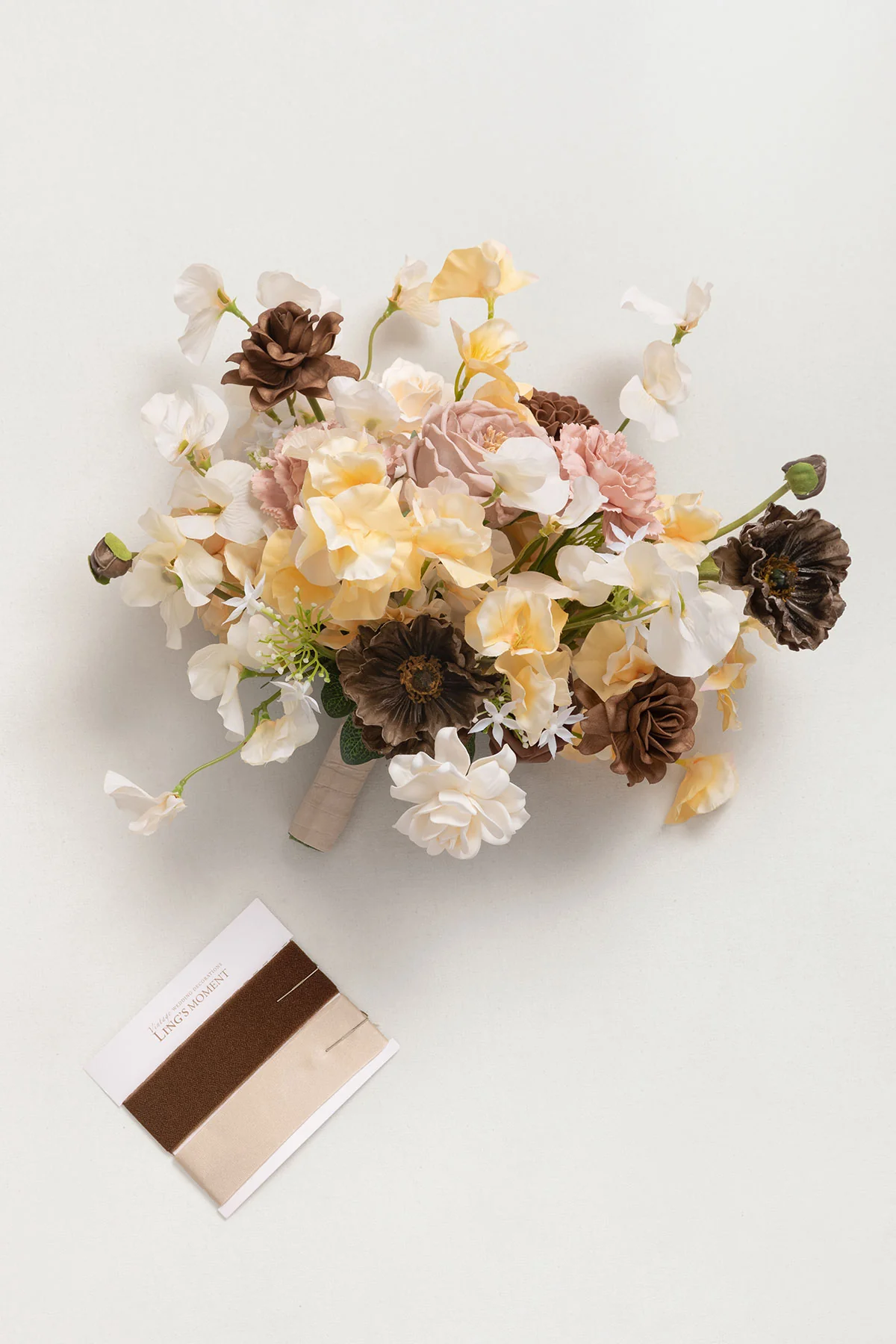 Small Free-Form Bridal Bouquet in Earth Brown & Butter Yellow | Clearance - Image 6