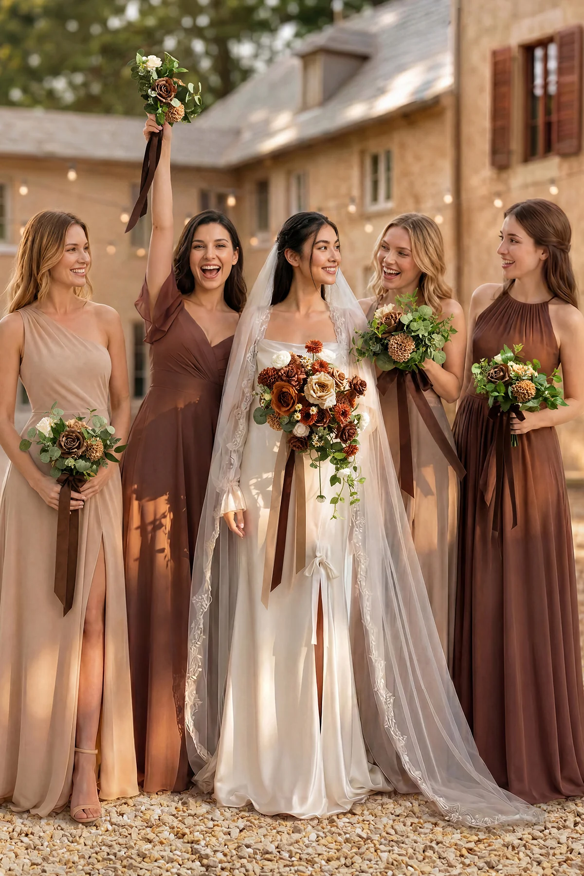 Small Free-Form Bridal Bouquet in Earth Brown & Sand Beige & Burnt Orange - Image 4