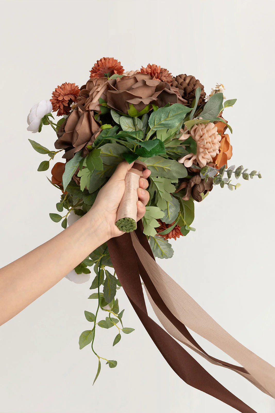 Small Free-Form Bridal Bouquet in Earth Brown & Sand Beige & Burnt Orange - Image 6