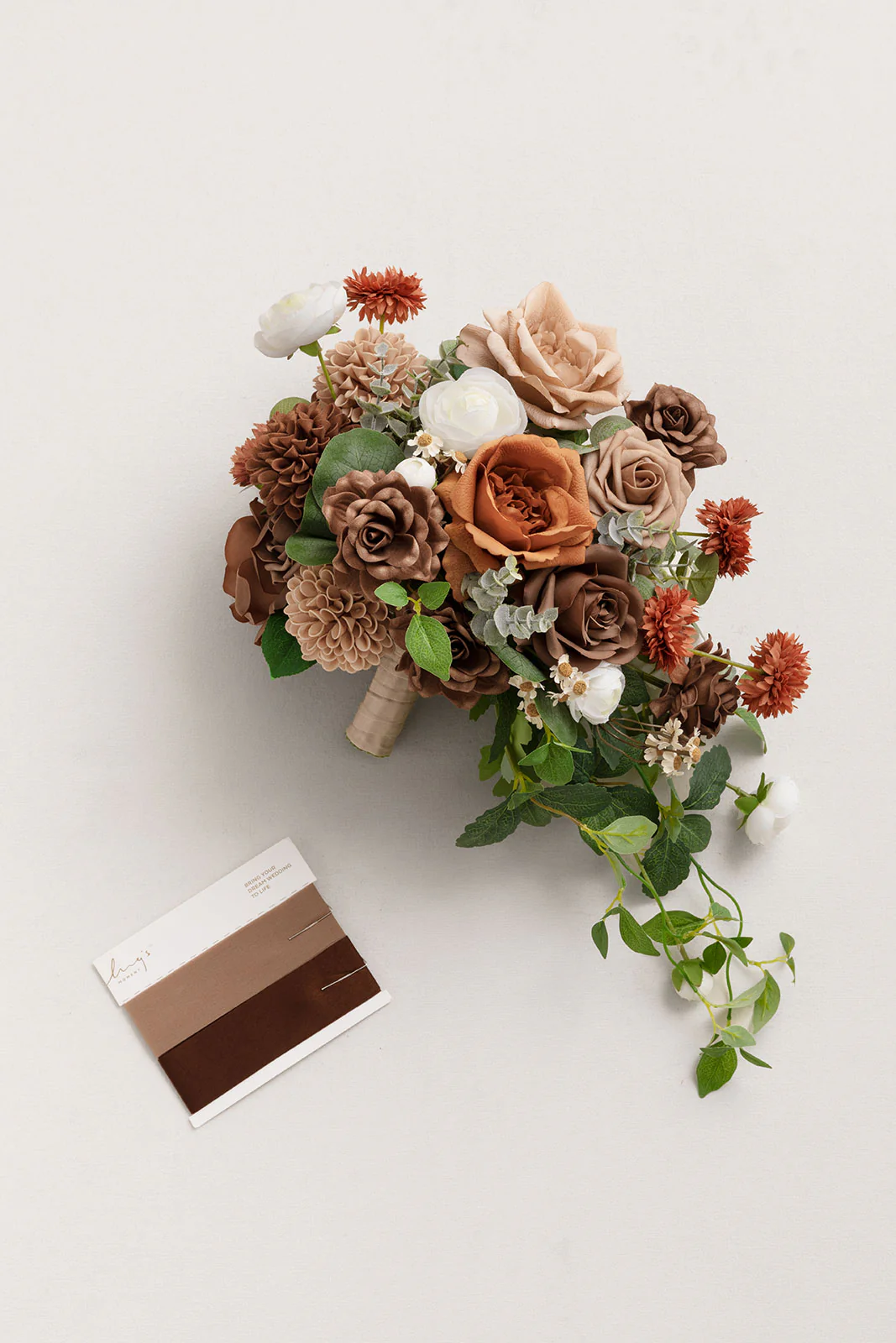 Small Free-Form Bridal Bouquet in Earth Brown & Sand Beige & Burnt Orange - Image 7