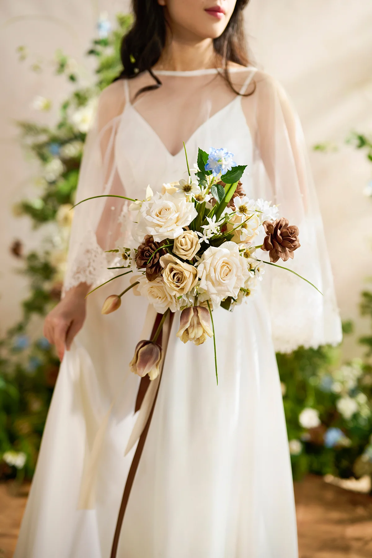 Small Free-Form Bridal Bouquet in Earth Brown & Tawny Beige | Clearance - Image 2