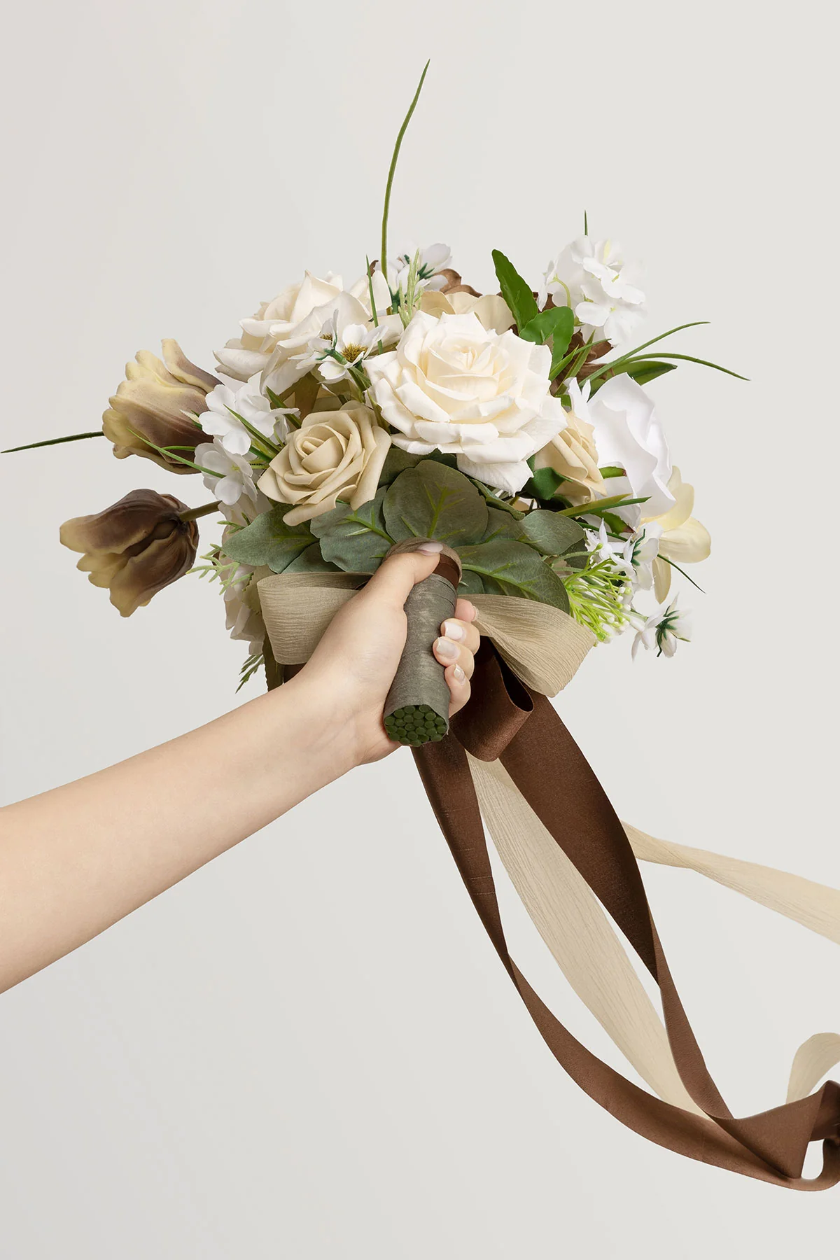 Small Free-Form Bridal Bouquet in Earth Brown & Tawny Beige | Clearance - Image 4