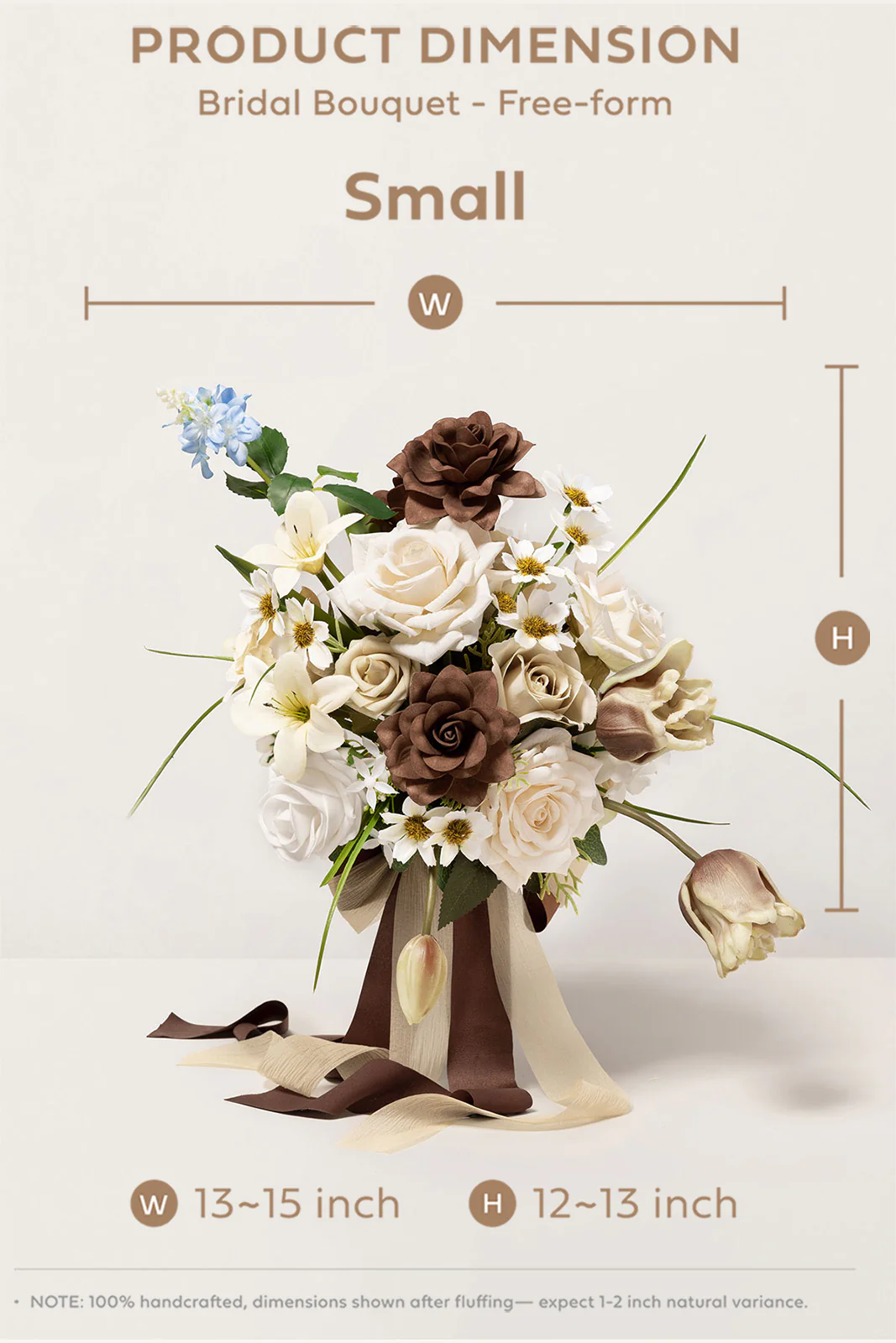Small Free-Form Bridal Bouquet in Earth Brown & Tawny Beige | Clearance - Image 5