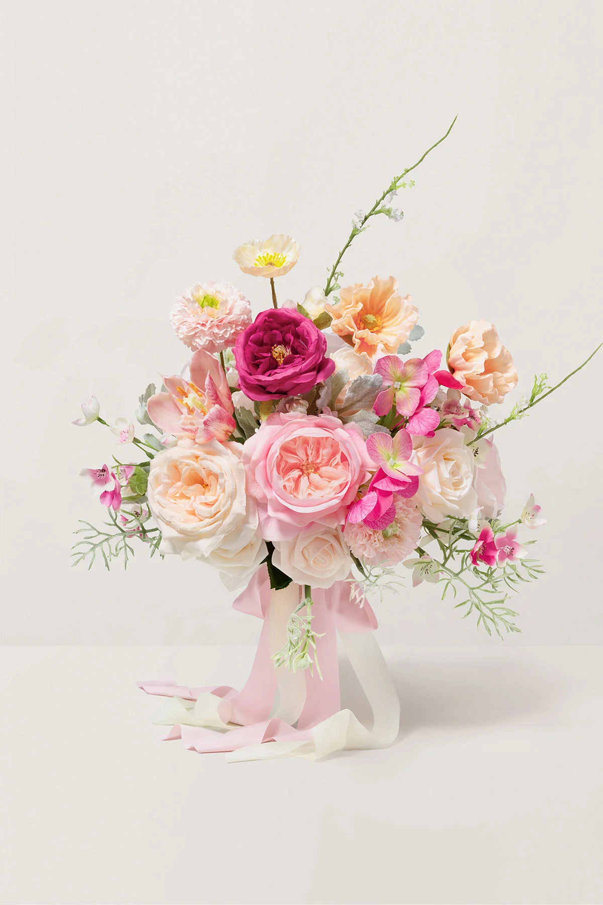 Small Free-Form Bridal Bouquet in Powder Pink & Berry Pink & Cream