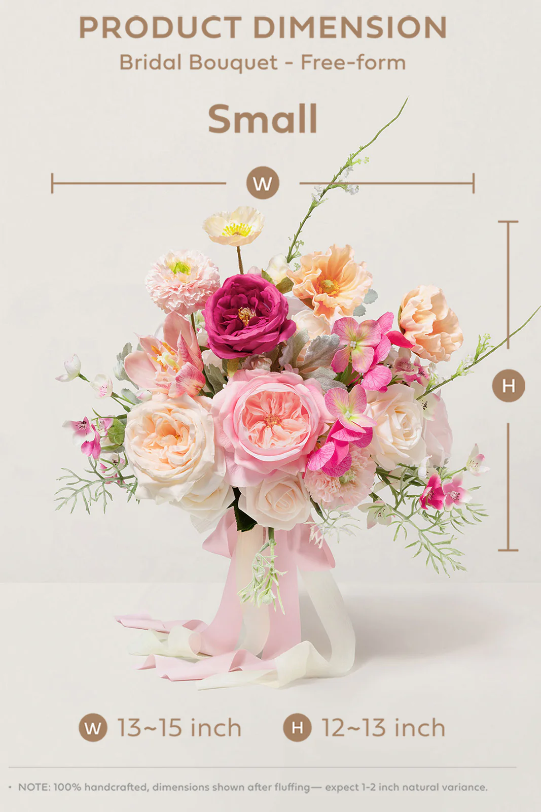 Small Free-Form Bridal Bouquet in Powder Pink & Berry Pink & Cream - Image 5