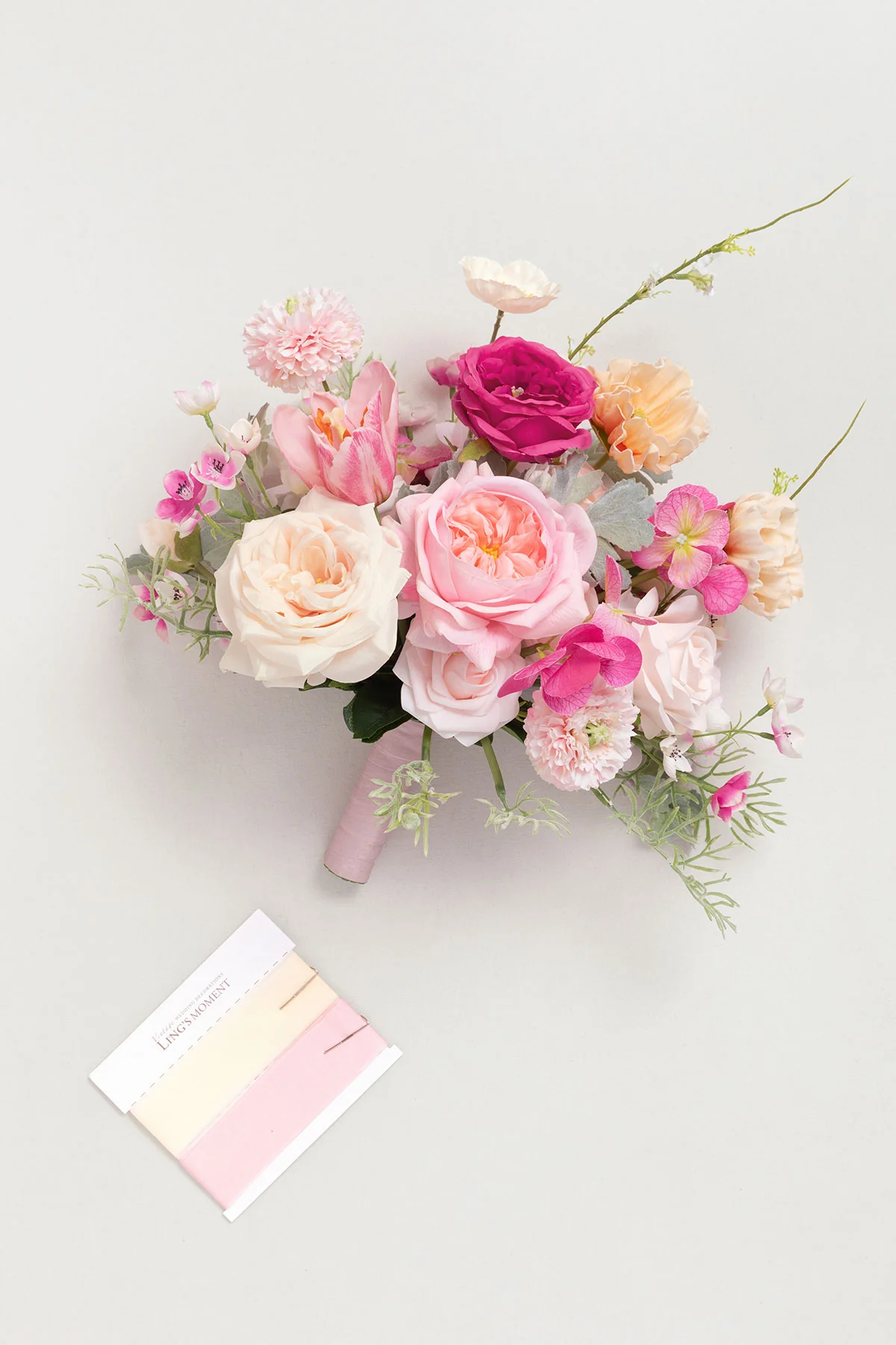 Small Free-Form Bridal Bouquet in Powder Pink & Berry Pink & Cream - Image 6