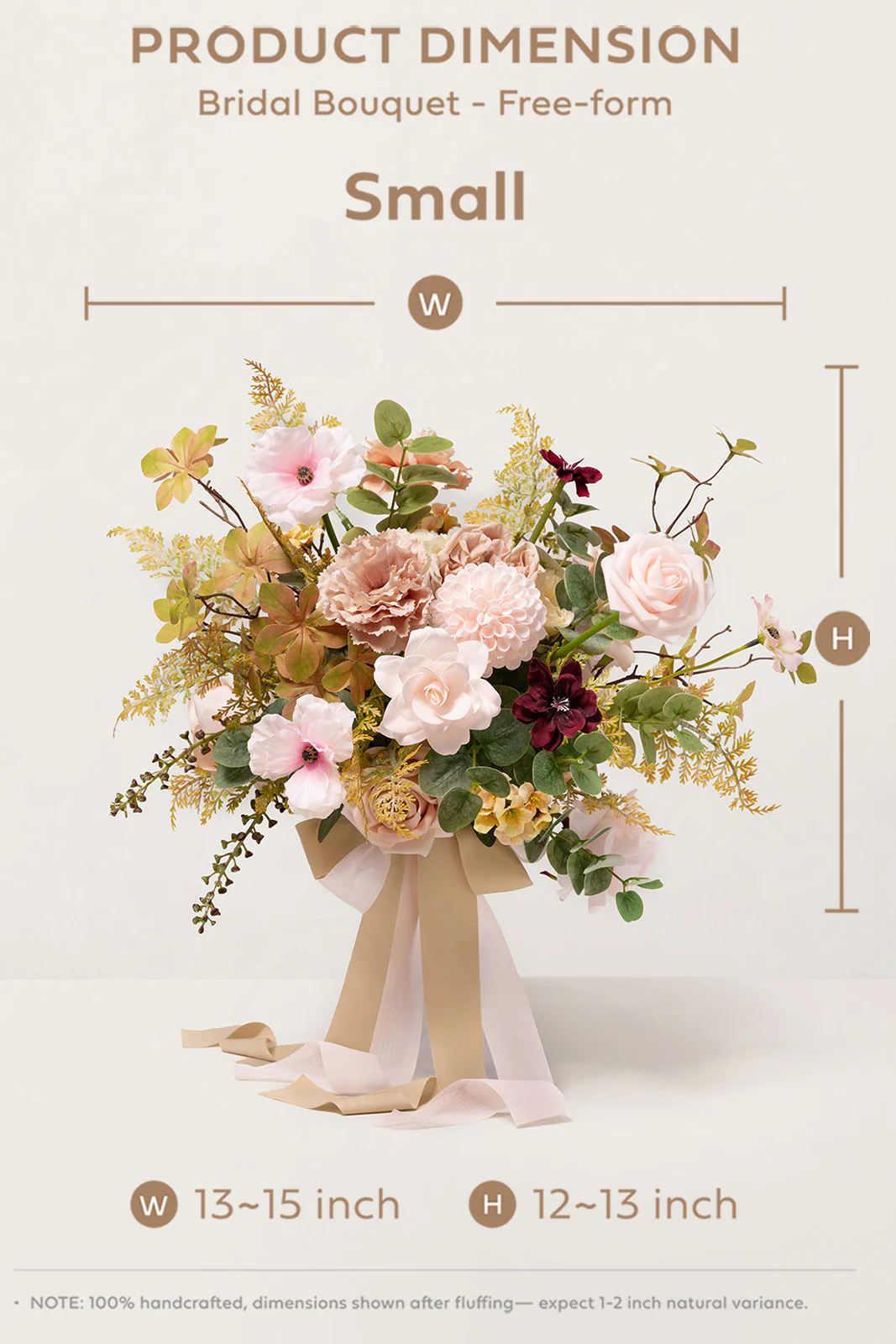 Small Free-Form Bridal Bouquet in Powder Pink & Olive Green | Clearance - Image 5