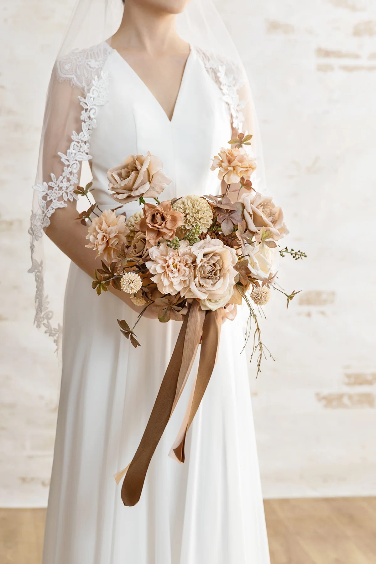 Small Free-Form Bridal Bouquet in Organic Sand Beige Elegance | Clearance - Image 2