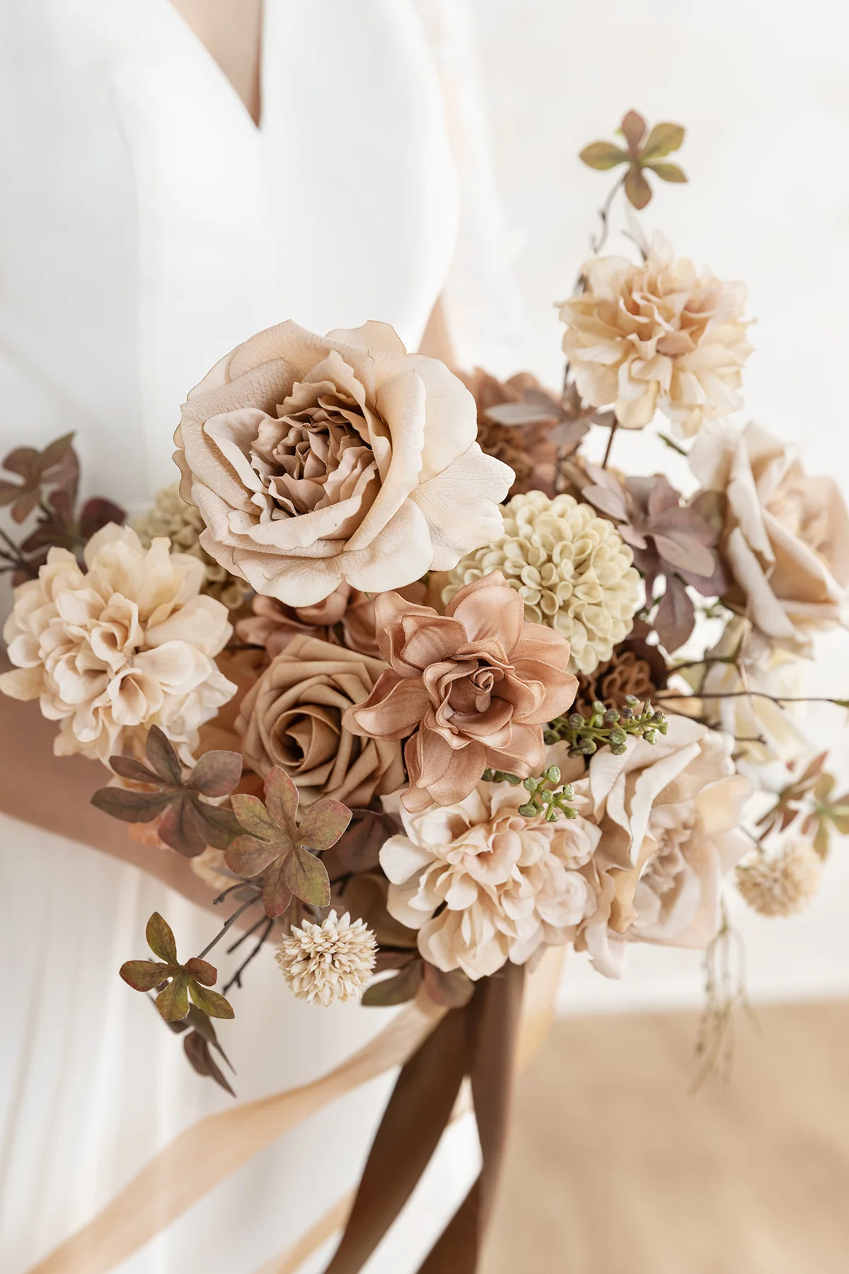 Small Free-Form Bridal Bouquet in Organic Sand Beige Elegance | Clearance - Image 5