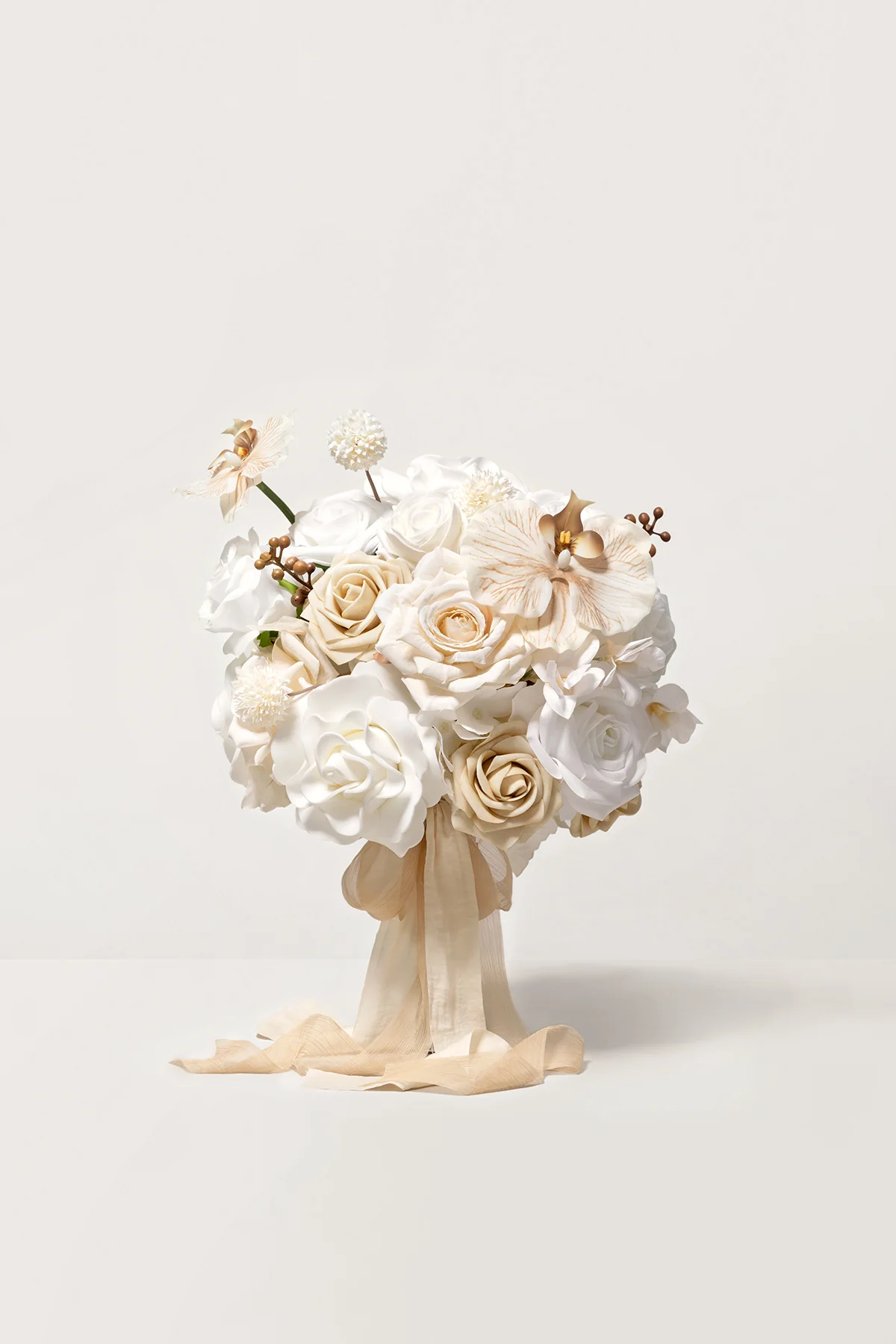 Small Round Bridal Bouquet in Tawny Beige & Sand Beige | Clearance
