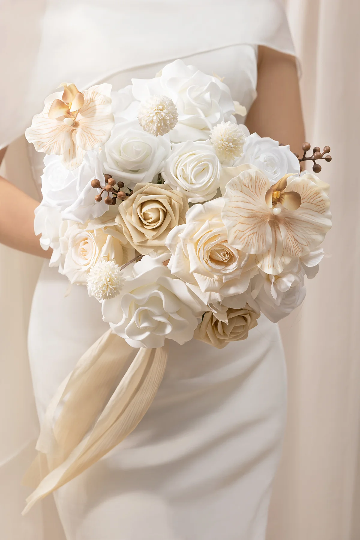 Small Round Bridal Bouquet in Tawny Beige & Sand Beige | Clearance - Image 3