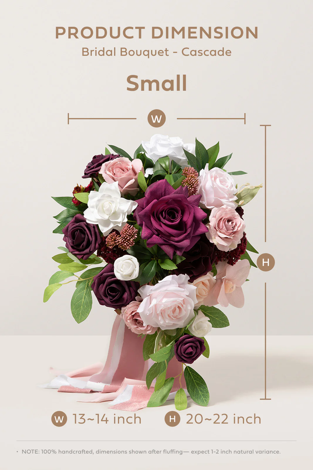 Small Cascade Bridal Bouquet in Romantic Marsala - Image 7