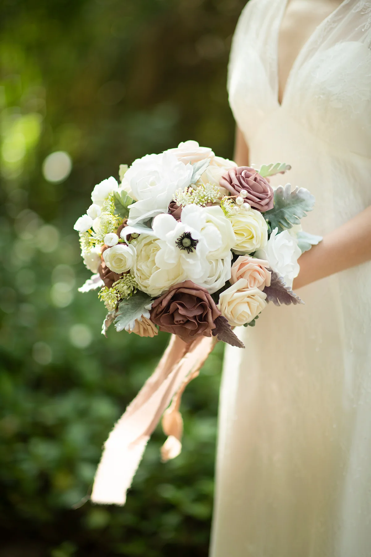 Small Round Bridal Bouquet in Dusty Rose & Cream | Clearance - Image 5