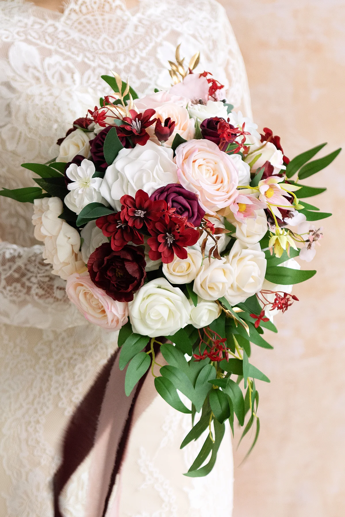 Small Cascade Bridal Bouquet in Romantic Marsala | Clearance - Image 5