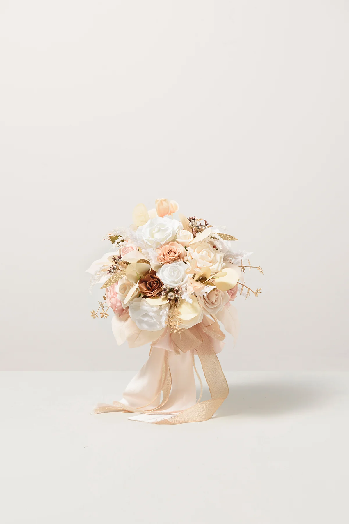 Small Round Bridal Bouquet in White & Beige | Clearance