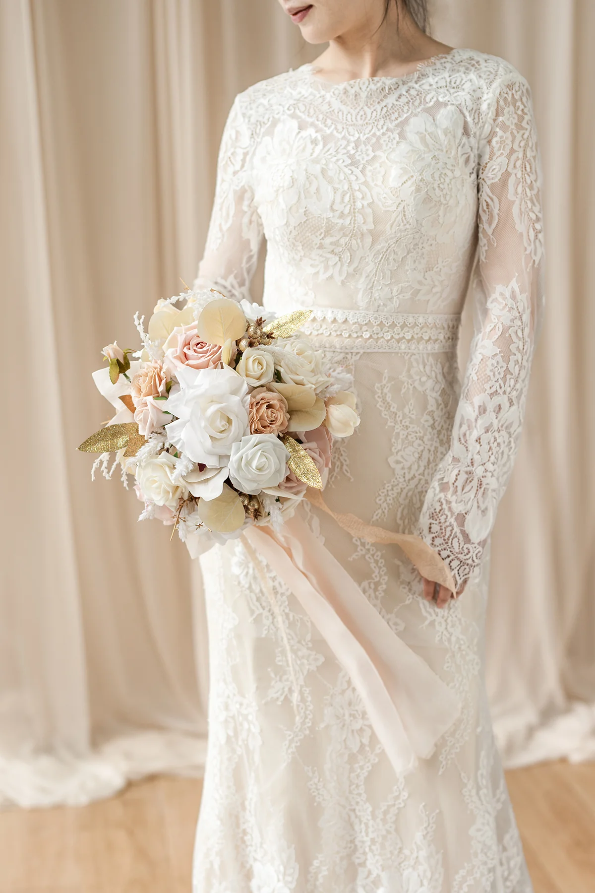 Small Round Bridal Bouquet in White & Beige | Clearance - Image 2