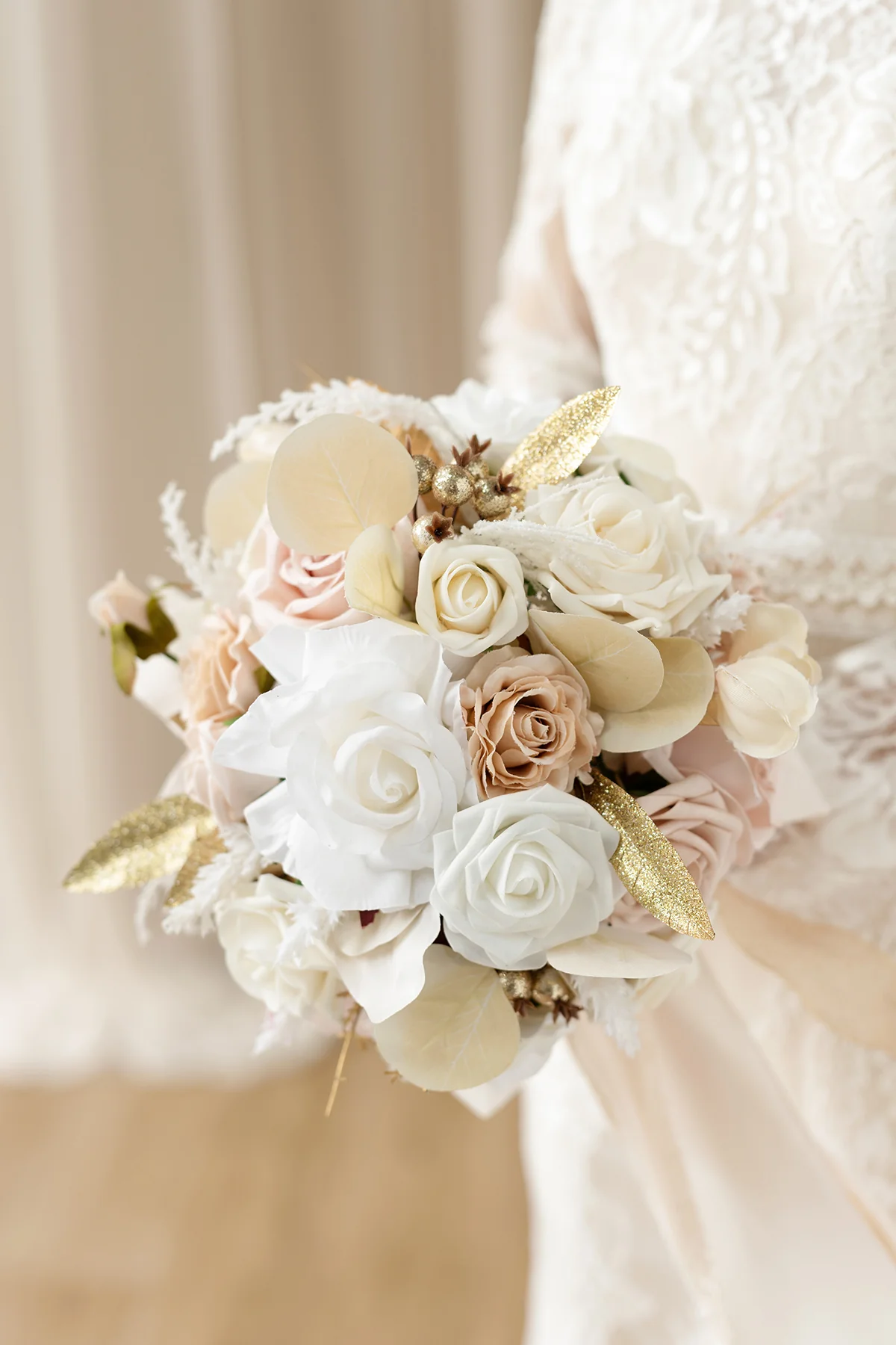 Small Round Bridal Bouquet in White & Beige | Clearance - Image 5