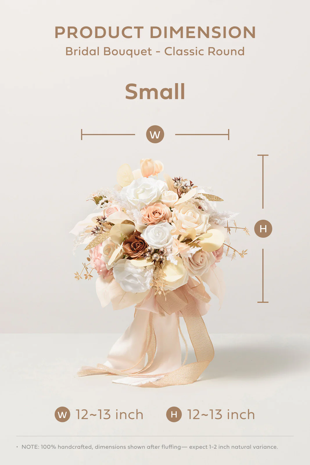 Small Round Bridal Bouquet in White & Beige | Clearance - Image 6