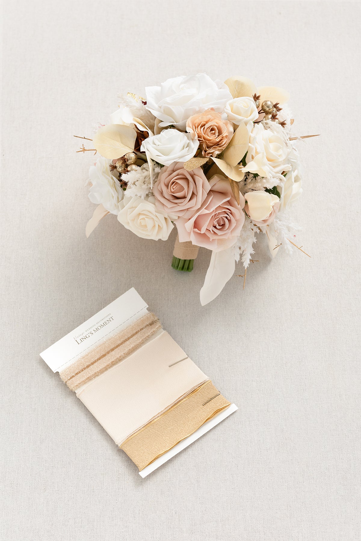 Small Round Bridal Bouquet in White & Beige | Clearance - Image 7