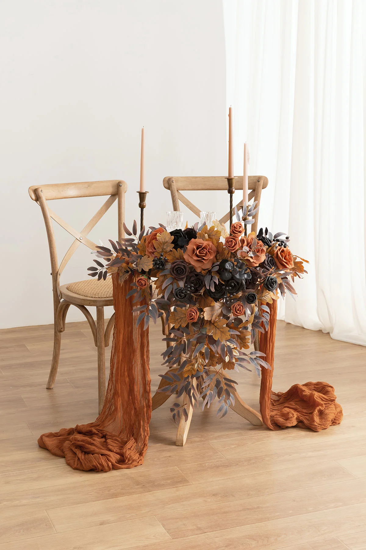 Sweetheart Table Floral Swags in Black & Pumpkin Orange | Clearance - Image 2