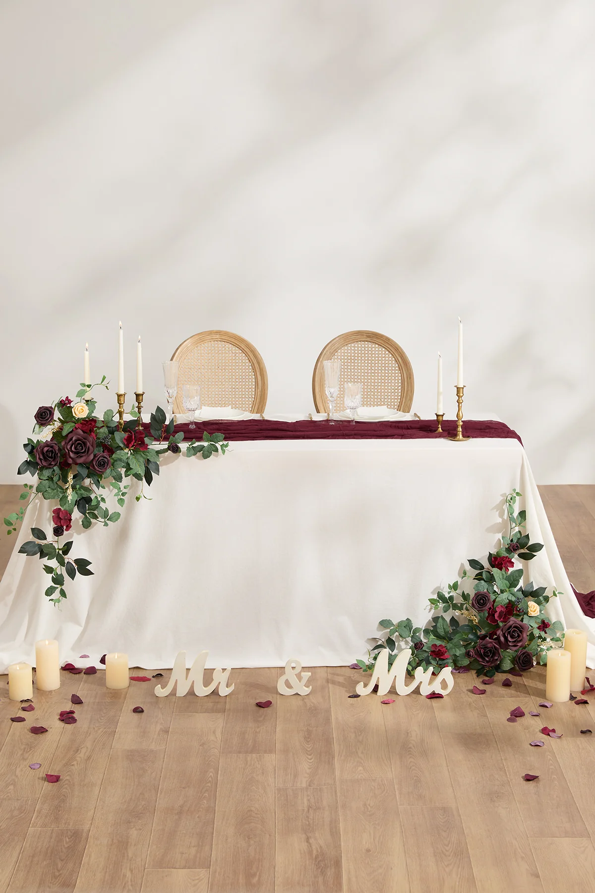 Sweetheart Table Floral Swags in Bordeaux Red & Wine - Image 2