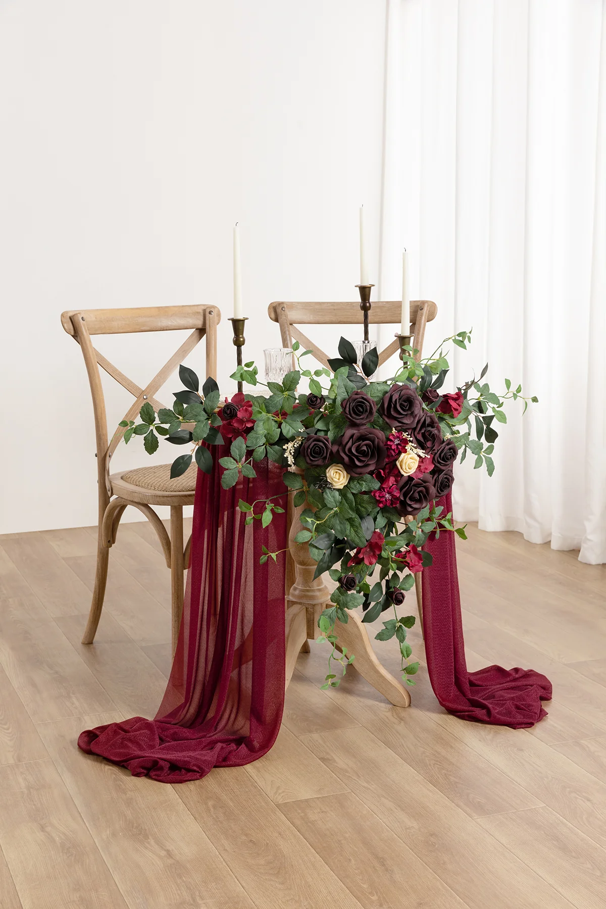 Sweetheart Table Floral Swags in Bordeaux Red & Wine - Image 3