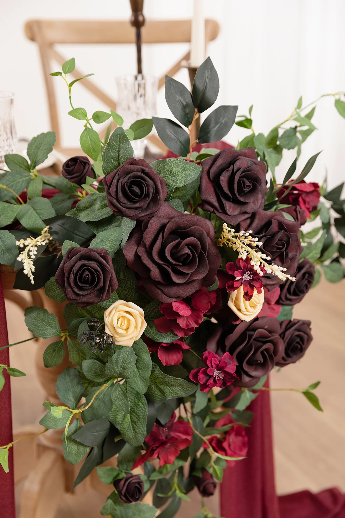 Sweetheart Table Floral Swags in Bordeaux Red & Wine - Image 5
