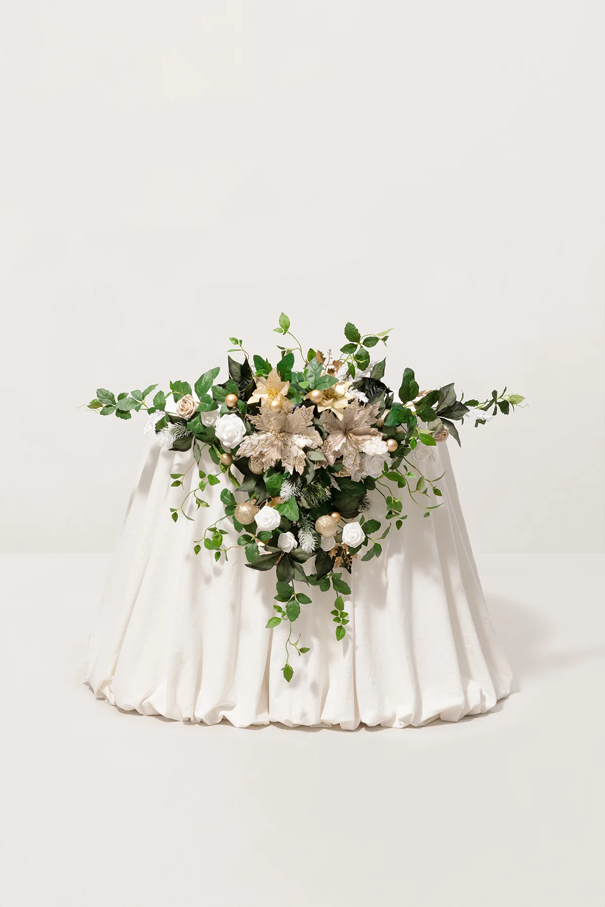 Sweetheart Table Floral Swags in Gilded White Christmas Wedding