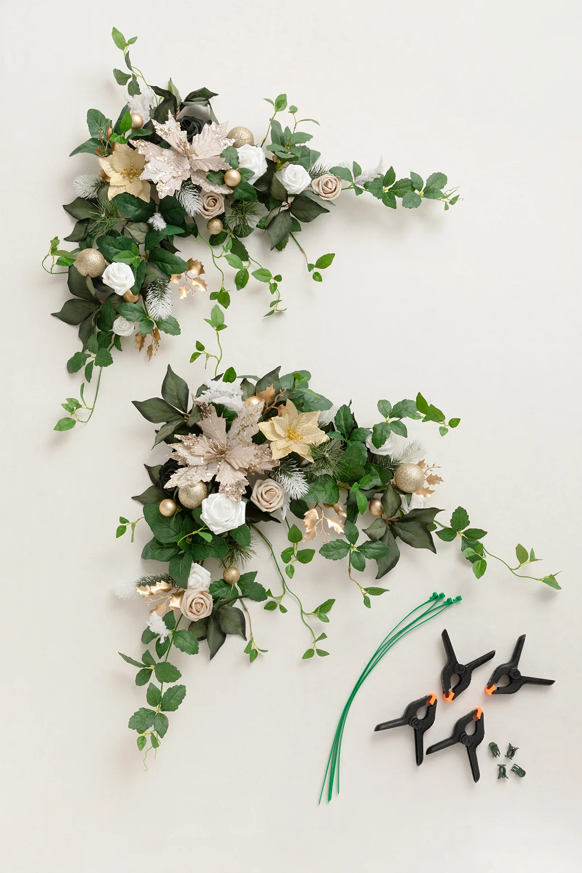 Sweetheart Table Floral Swags in Gilded White Christmas Wedding - Image 5