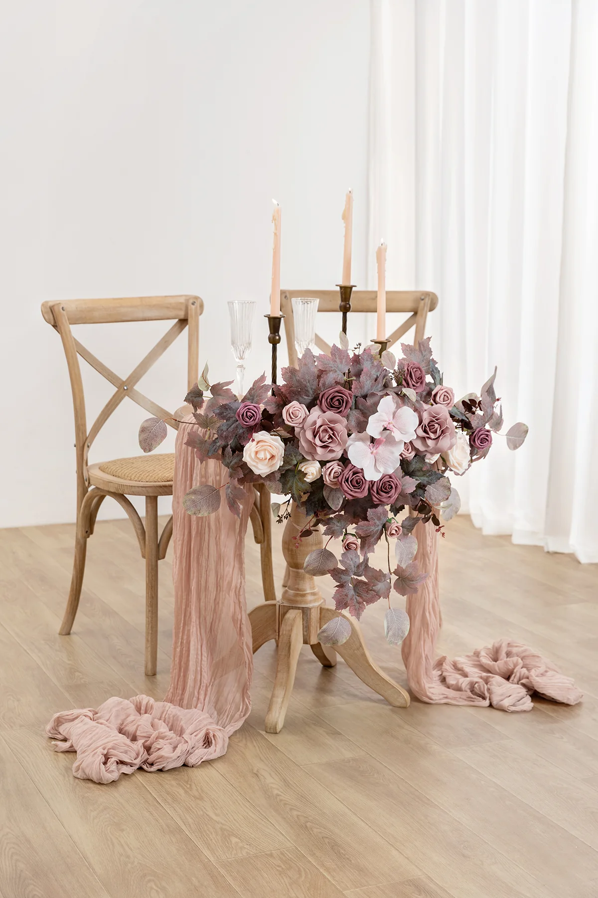 Sweetheart Table Floral Swags in Flowing Mauve Romance - Image 2