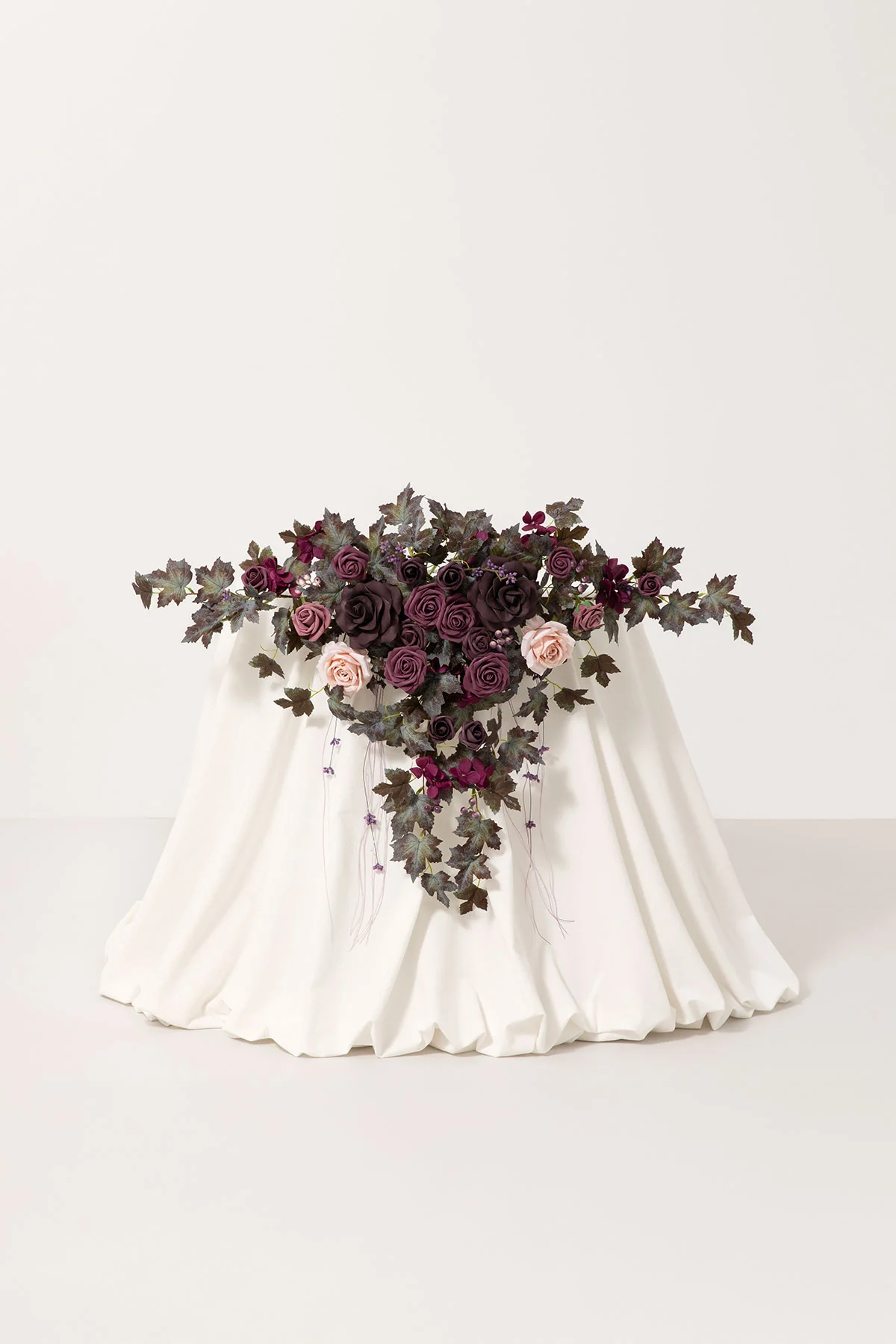 Sweetheart Table Floral Swags in Plum Velvet Wedding | Clearance