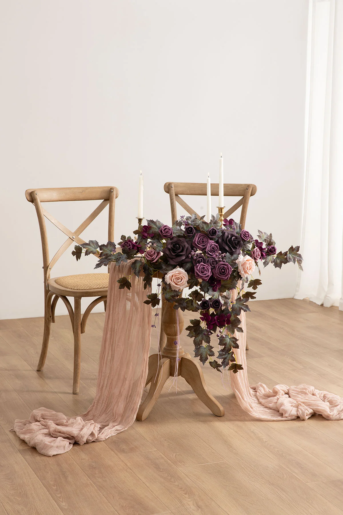 Sweetheart Table Floral Swags in Plum Velvet Wedding | Clearance - Image 2